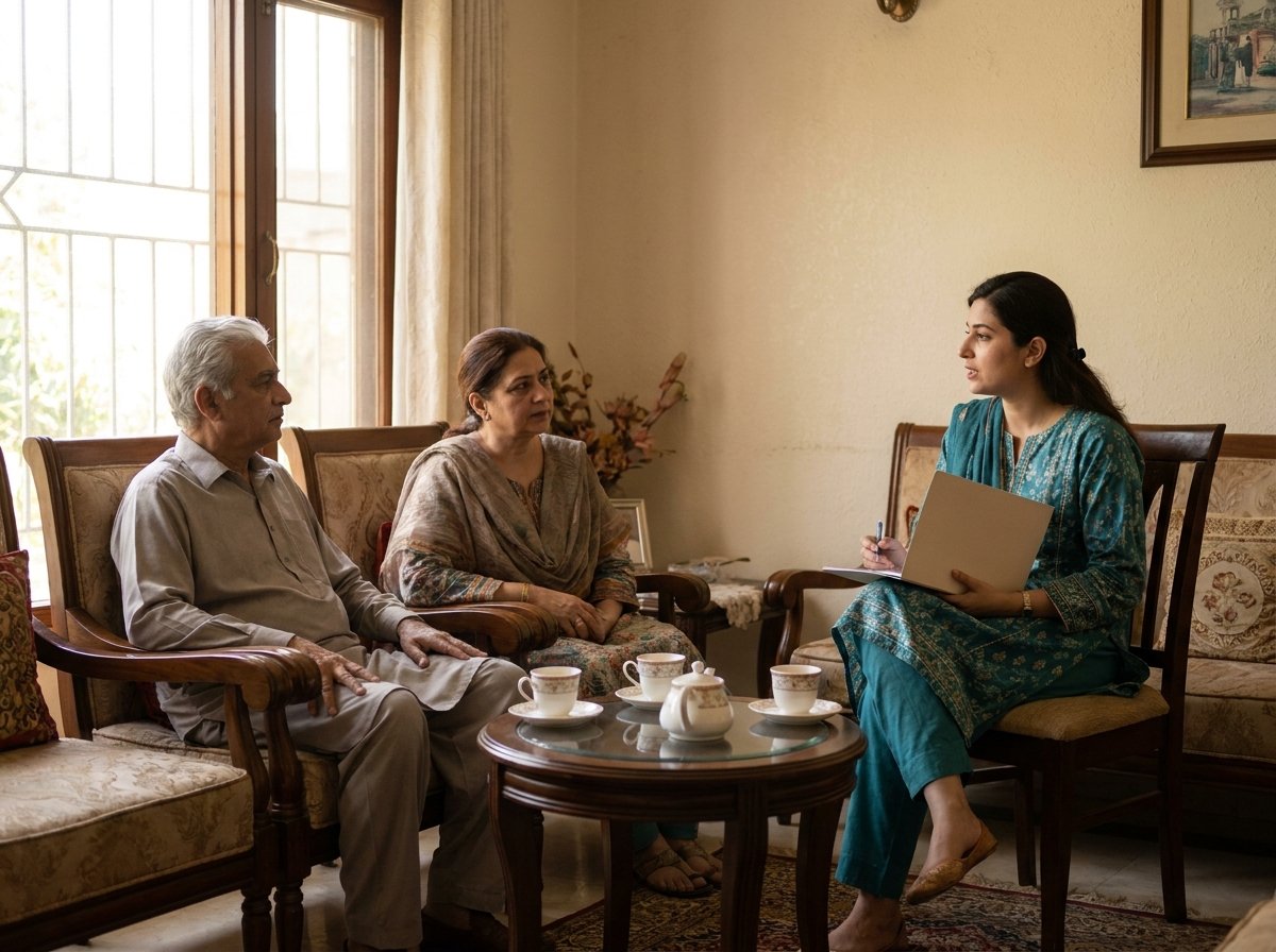 Alpha Care coordinator meeting a family at their home in Lahore to plan care